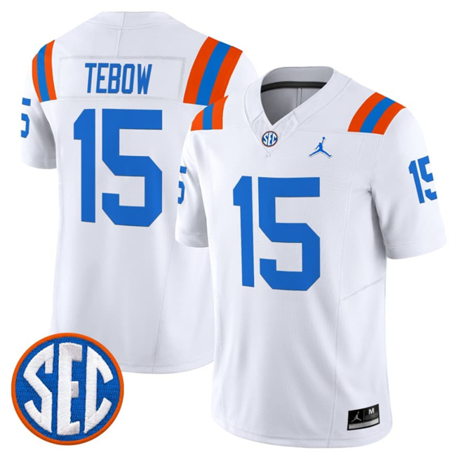 Men's Florida Gators #15 Tim Tebow White '1960s Throwback' F.U.S.E. Vapor Limited Stitched Football Jersey